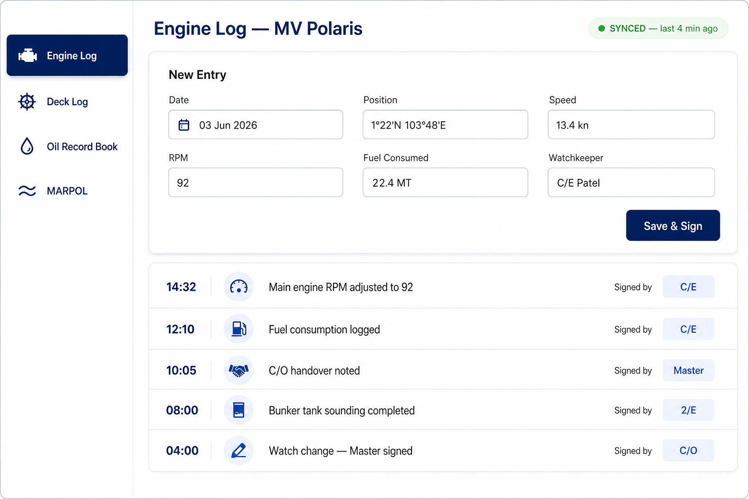 EcoGuard E-Log digital engine logbook entry and feed